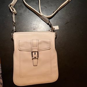 Coach white leather crossbody bag with canvas strap